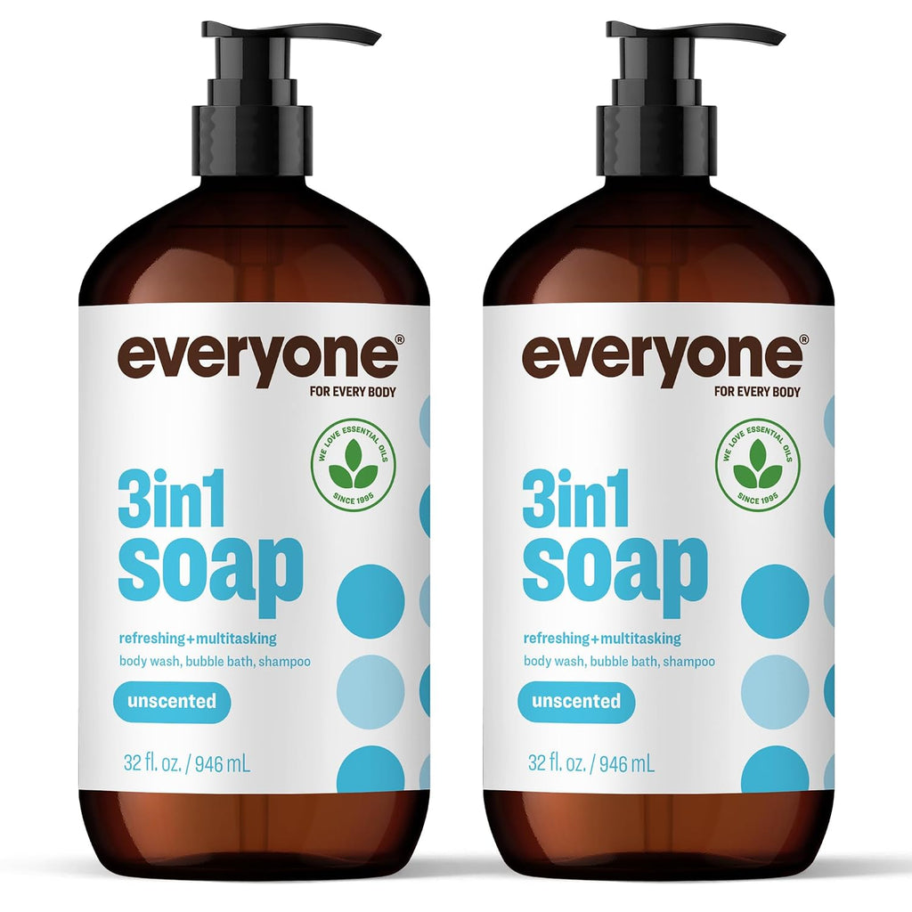Everyone 3-in-1 Soap Body Wash Shampoo Bubble Bath Unscented 32oz 2pk