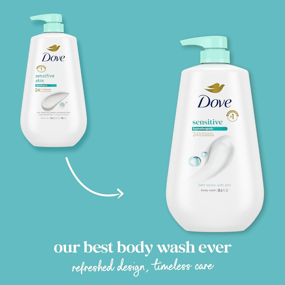 Dove Body Wash Sensitive Skin 30.6 oz Pump 3 Pack, Sulfate Free