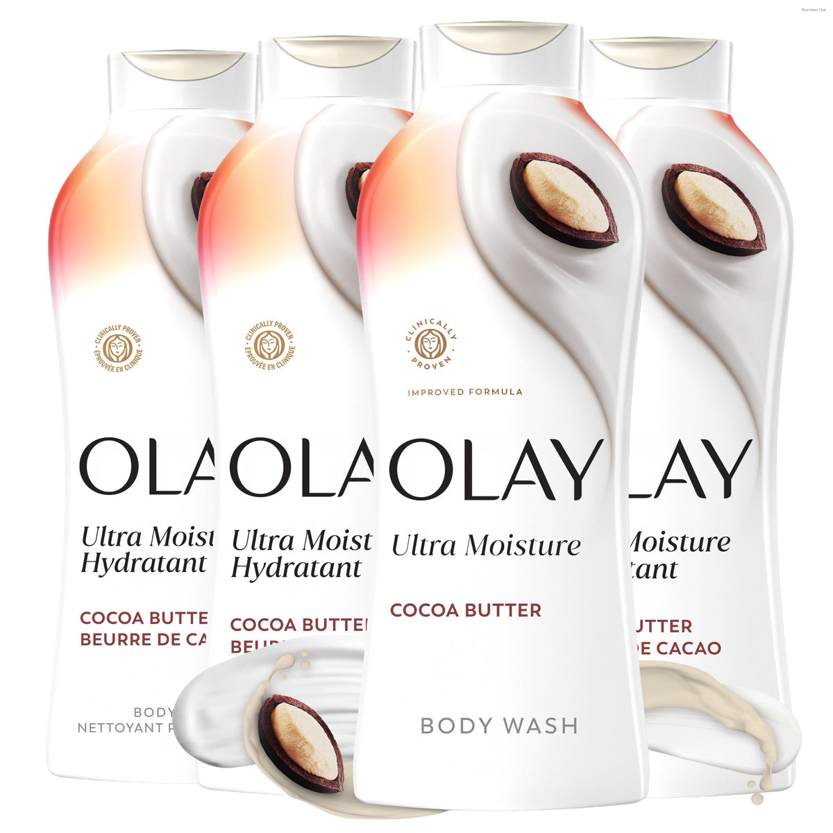 Olay Body Wash for Women, Ultra Moisture, 24hr Moisturizing, Hydrating & Refreshing, B3 Vitamin Complex, Free of Parabens & Phthalates, For All Skin Types, Coconut Oil Scent, 22 fl oz (Pack of 4)