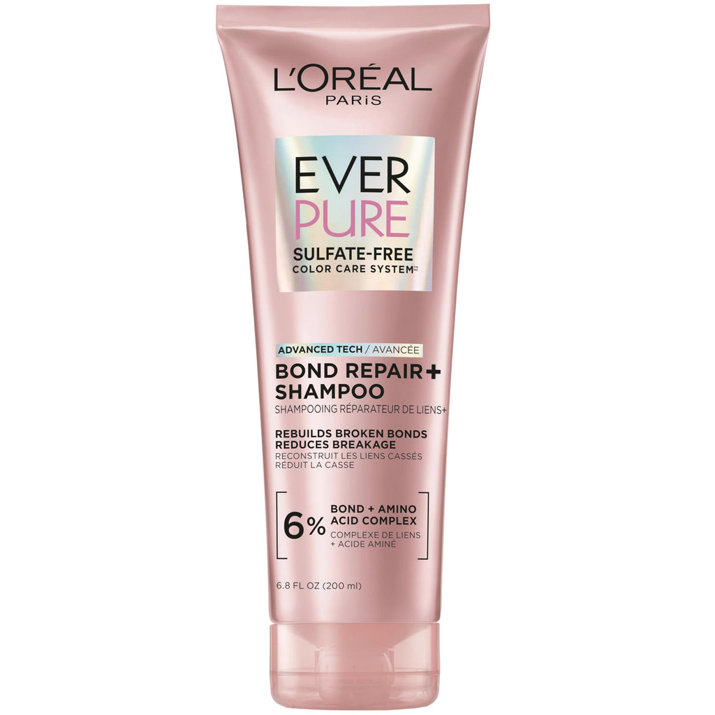 L'Oreal Paris Sulfate Free Bond Repair+ Shampoo, Hair Shampoo with Amino Acid Complex, Strengthens and Repairs Damaged or Color Treated Hair, EverPure, 23 Fl Oz (Packaging May Vary)