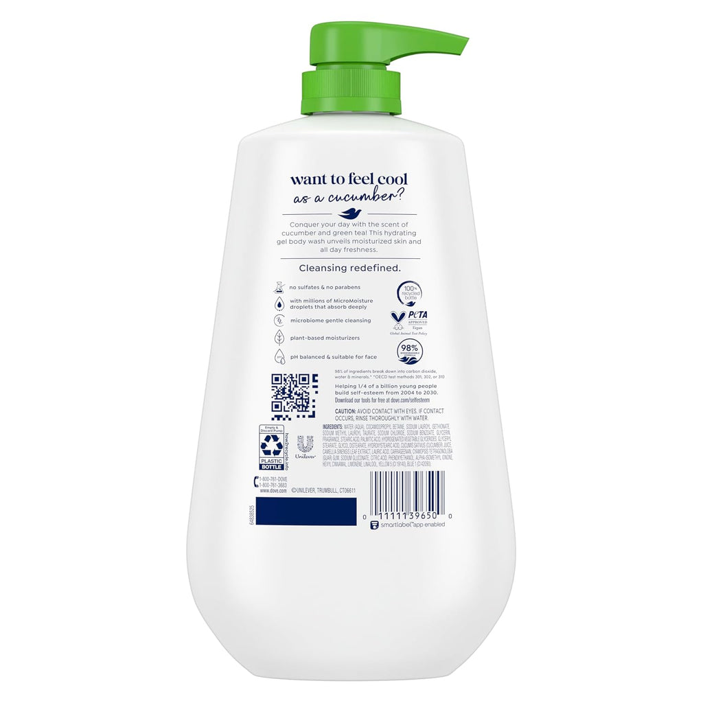 Dove Body Wash Body Wash Refresh Cucumber & Green Tea 30.6 oz, Sulfate Free