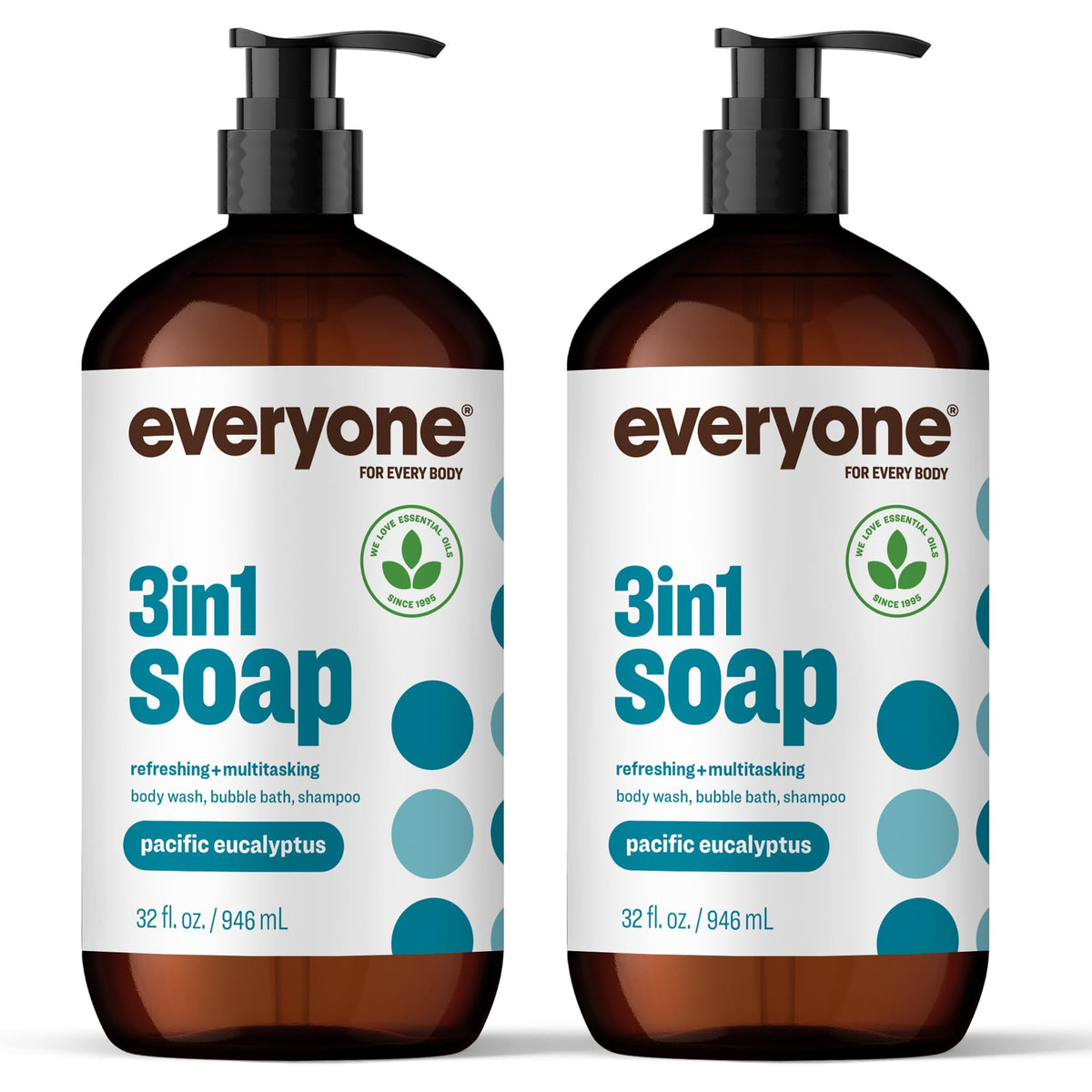 Everyone 3-in-1 Soap Body Wash Shampoo Bubble Bath Unscented 32oz 2pk