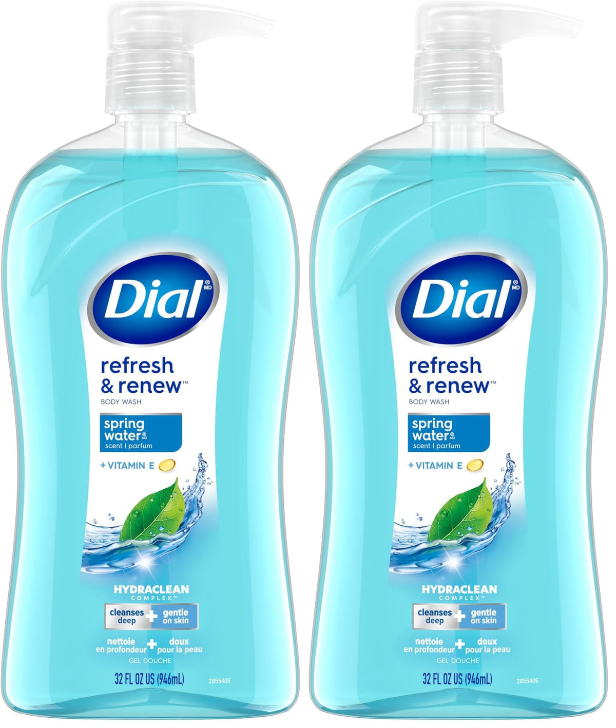 Dial Body Wash, Refresh & Renew Coconut Water, 32 Fl Oz, Hydraclean Complex & Vitamin E, Gentle, Leaves Skin Feeling Nourished, Dermatologist-Tested, No Parabens & Sulfates