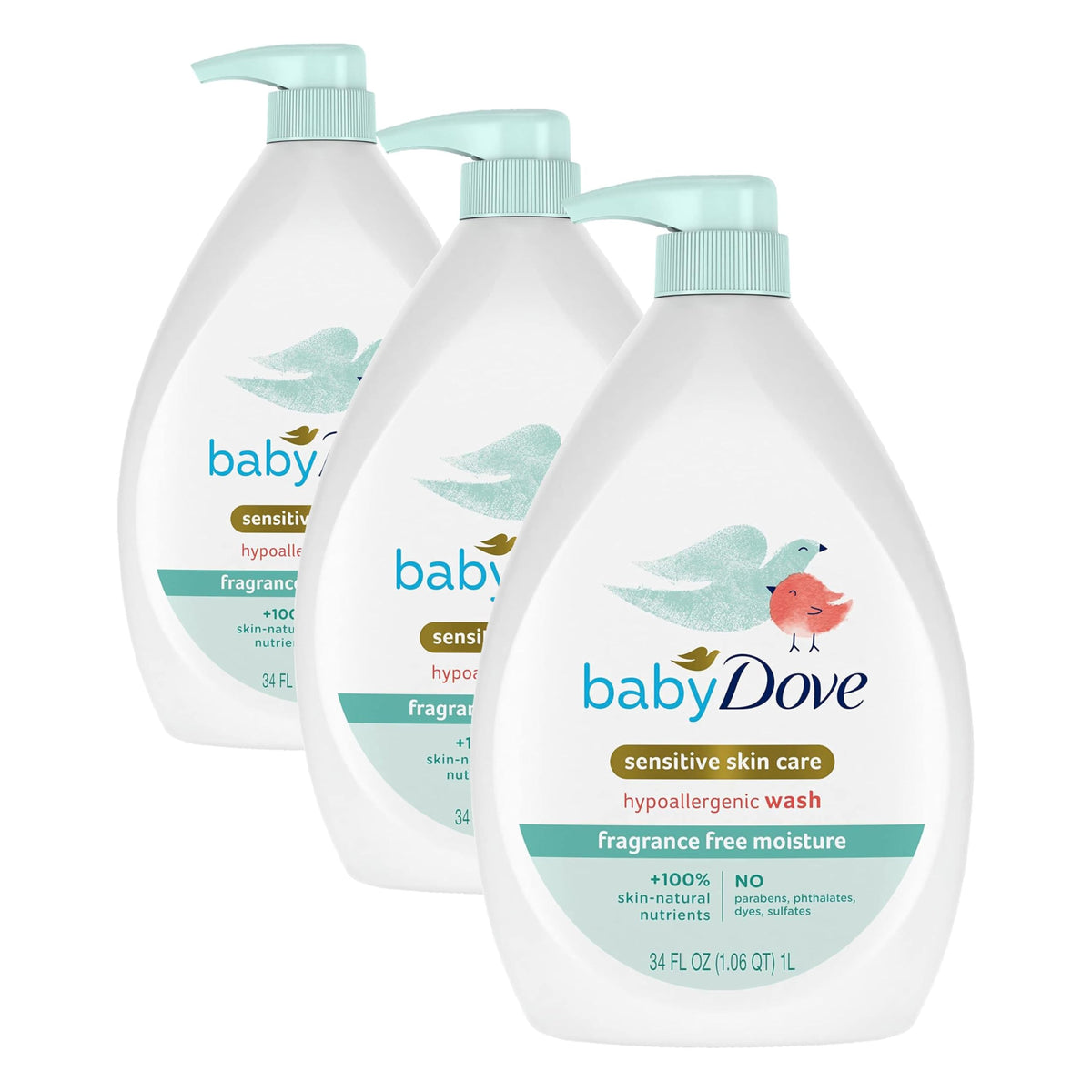 Baby Dove Sensitive Skin Hydrating Body Wash, Tear-Free & 34oz