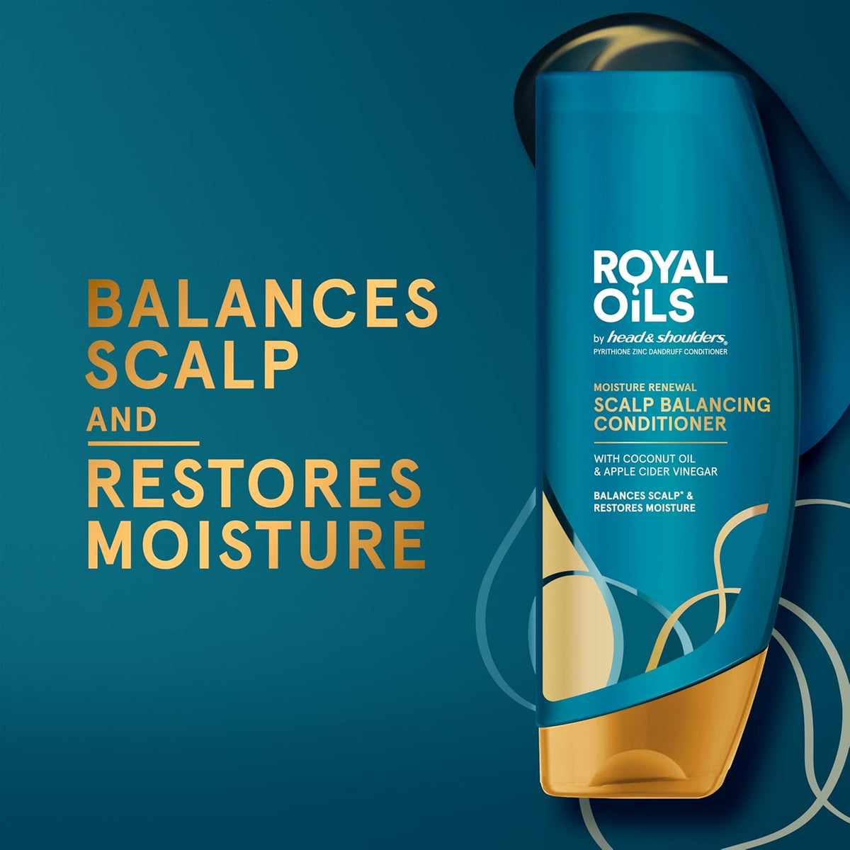 Head & Shoulders Anti-Dandruff Scalp Care with Coconut Oil, Royal Oils Moisture Renewal Conditioner, 1% Pyrithione Zinc, for Natural and Curly Hair, 13.5 fl oz