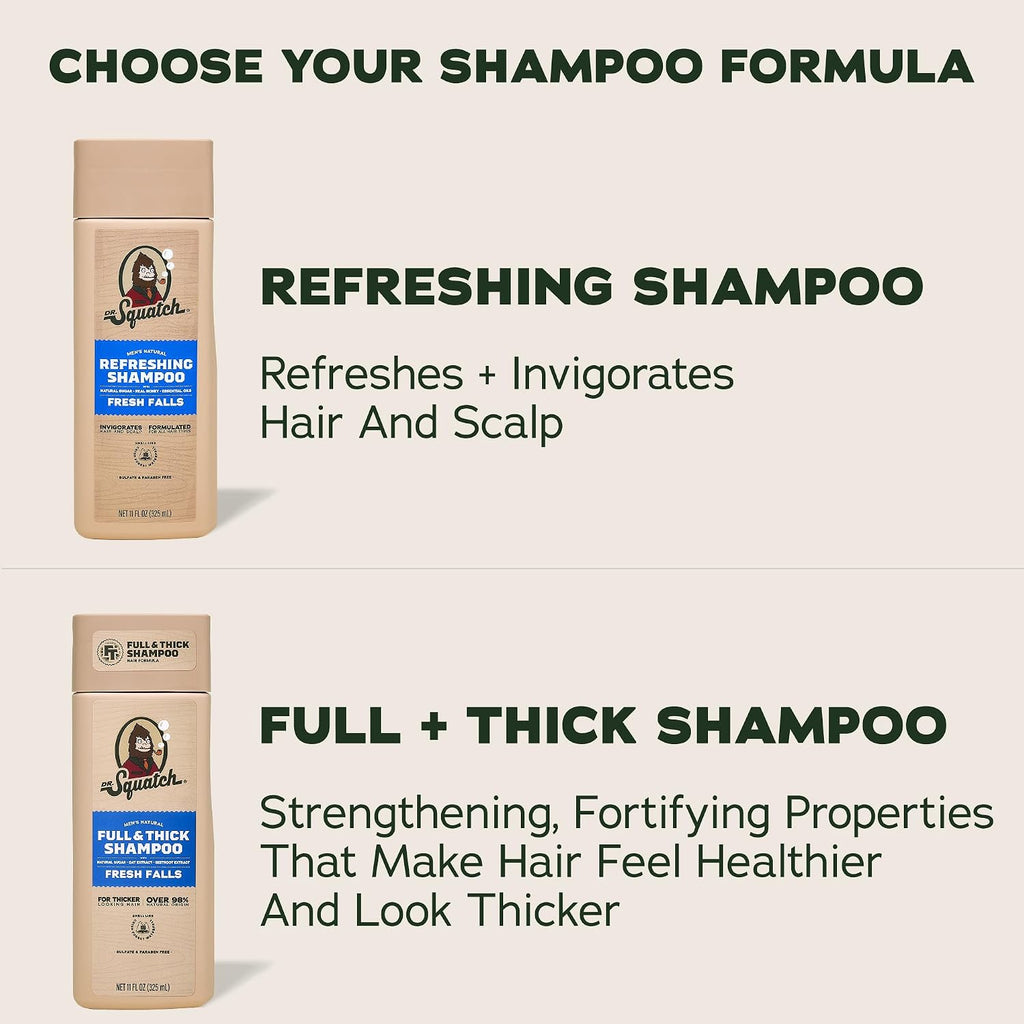 Dr. Squatch Men's Natural Shampoo and Conditioner Set – Sulfate & Paraben Free Natural Shampoo and Conditioner for Men – Scalp Nourishing Formula – Fresh Falls (11 fl oz, 2-Pack)