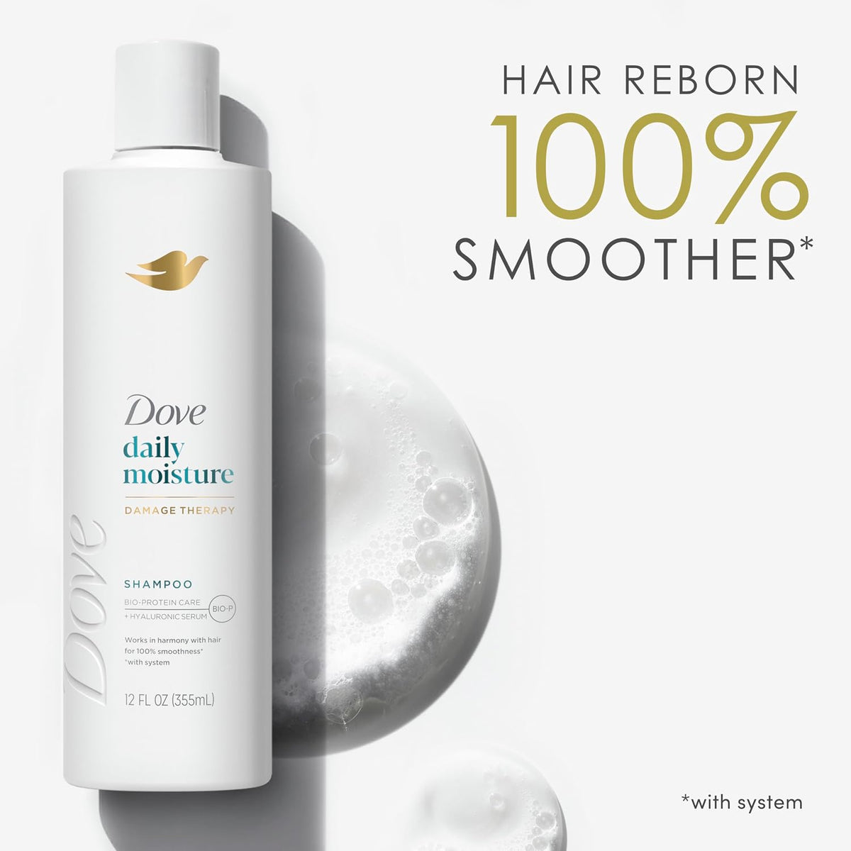 Dove Daily Moisture Shampoo for Dry Hair with Hyaluronic Serum 12oz 4ct