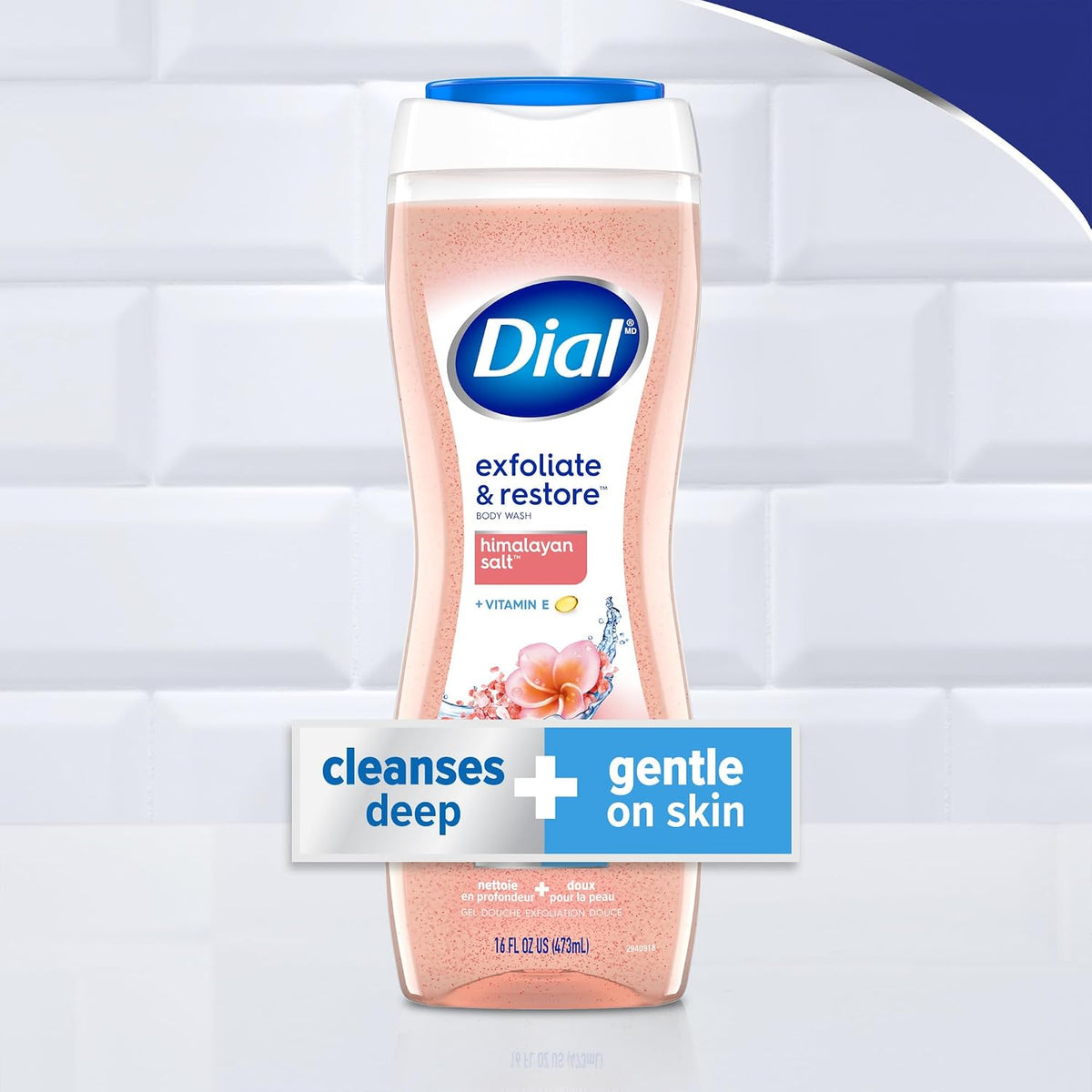 Dial Body Wash, Hydraclean Complex & Vitamin E, Gentle, Leaves Skin Feeling Nourished, Dermatologist-Tested, No Parabens & Sulfates, Exfoliate & Restore, Himalayan Salt, 16 Fl Oz (Pack of 4)