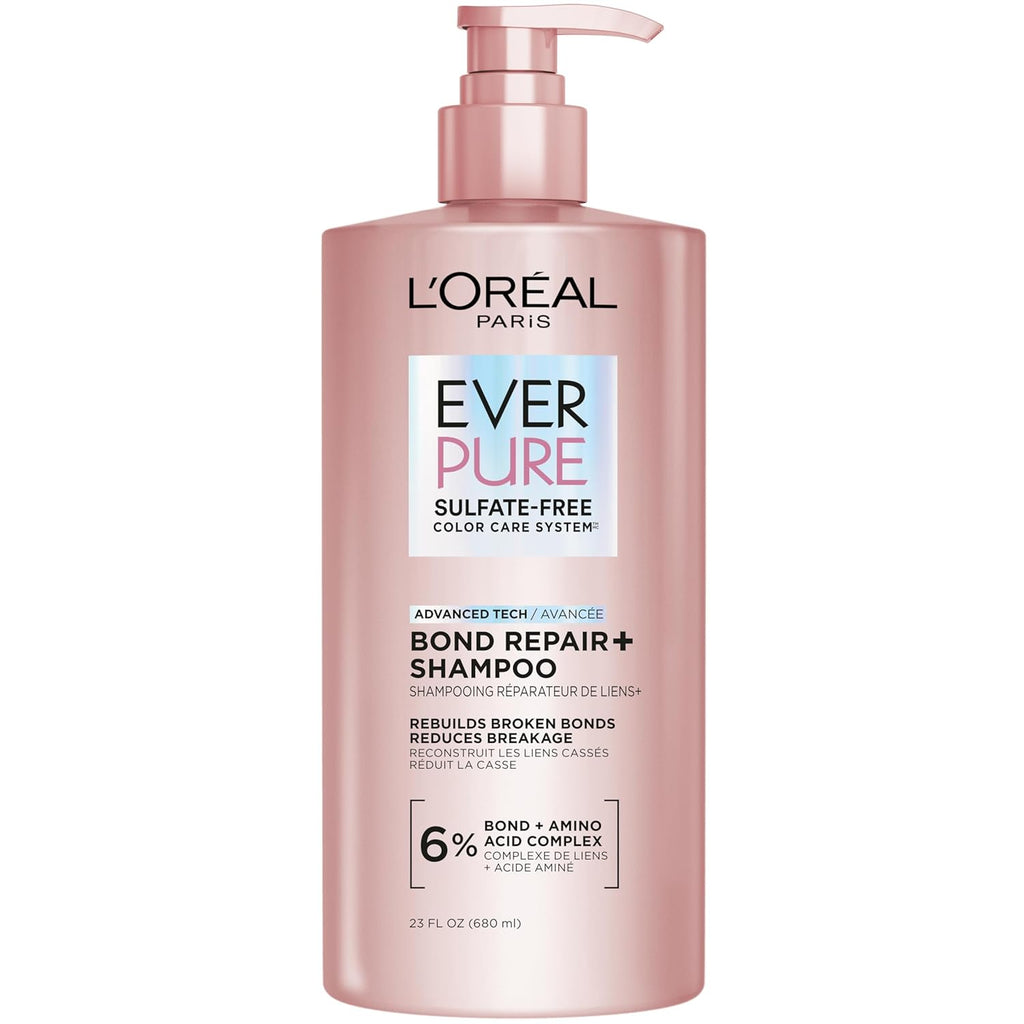 L'Oreal Paris Sulfate Free Bond Repair+ Shampoo, Hair Shampoo with Amino Acid Complex, Strengthens and Repairs Damaged or Color Treated Hair, EverPure, 23 Fl Oz (Packaging May Vary)