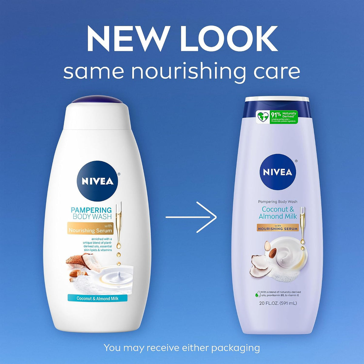 NIVEA Pampering Coconut and Almond Milk Body Wash, 20 FL OZ