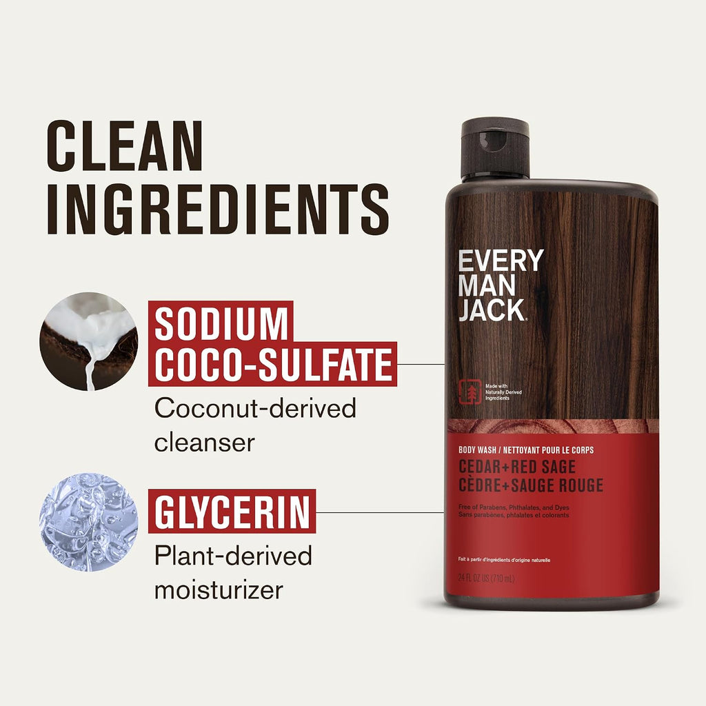 Every Man Jack Hydrating Body Wash for Men, Cedar Red Sage, 2pk
