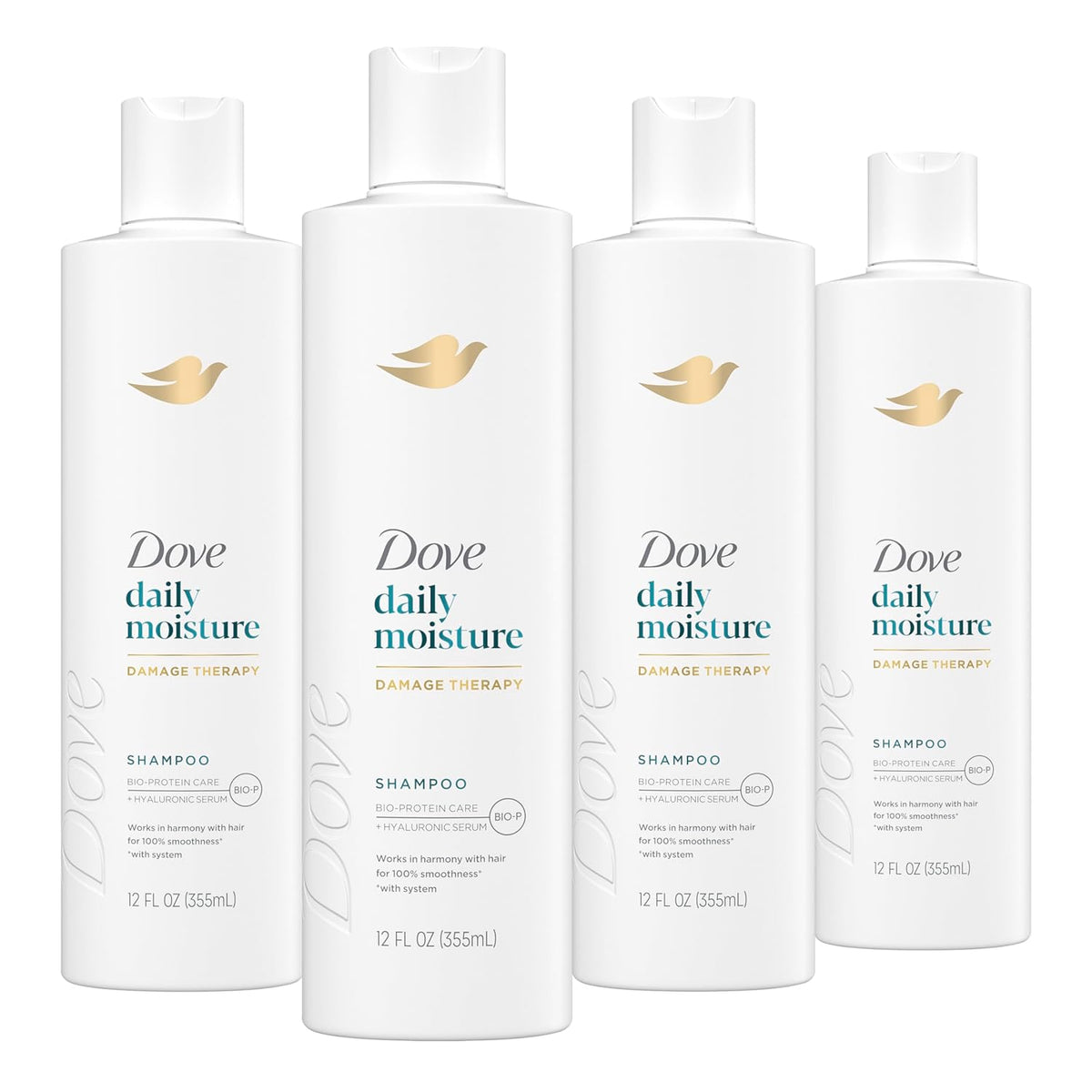 Dove Daily Moisture Shampoo for Dry Hair with Hyaluronic Serum 12oz 4ct