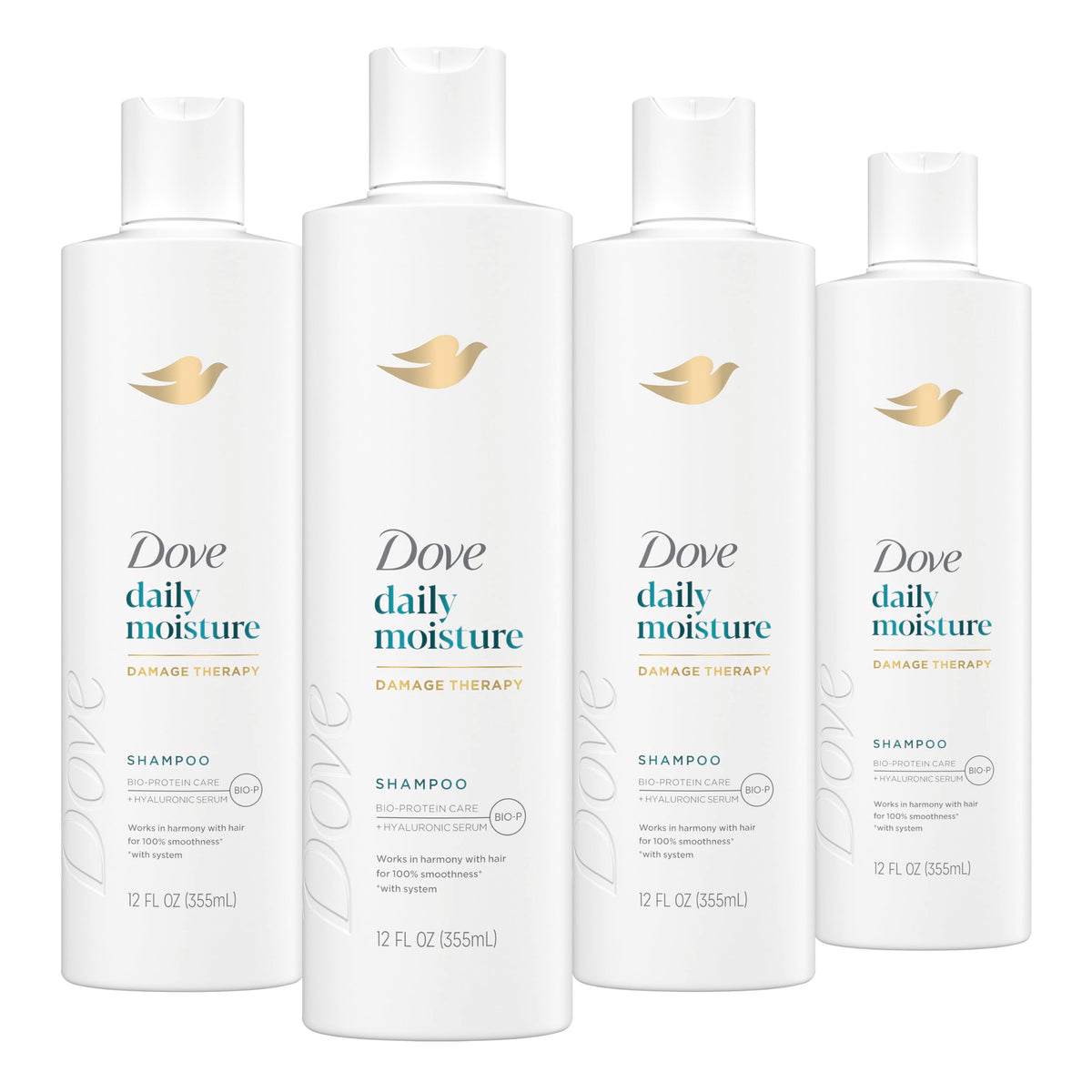 Dove Daily Moisture Shampoo for Dry Hair with Hyaluronic Serum 12oz 4ct