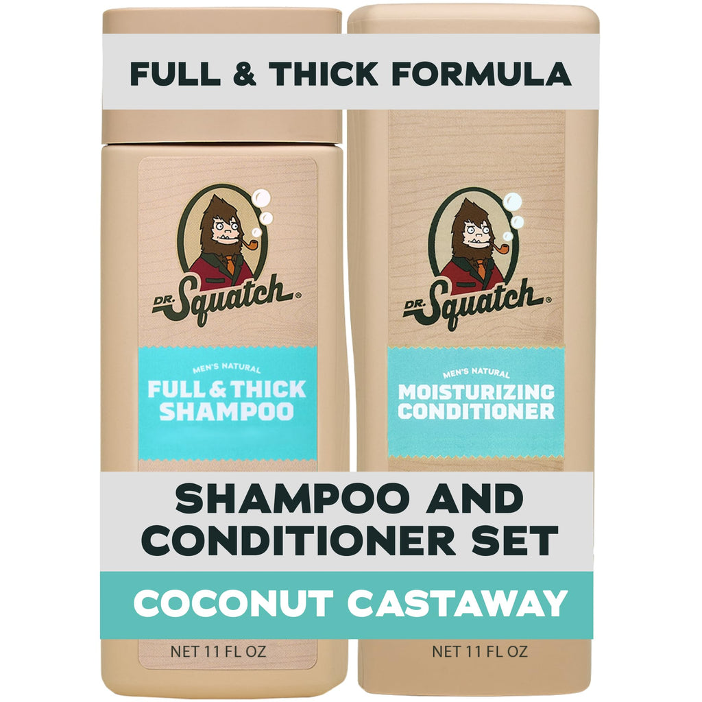 Dr. Squatch Full + Thick Men's Shampoo and Conditioner Set - For Fuller, Thicker-Looking Hair - Natural Shampoo and Conditioner for Men - Fresh Falls (11 fl oz, 2-Pack)