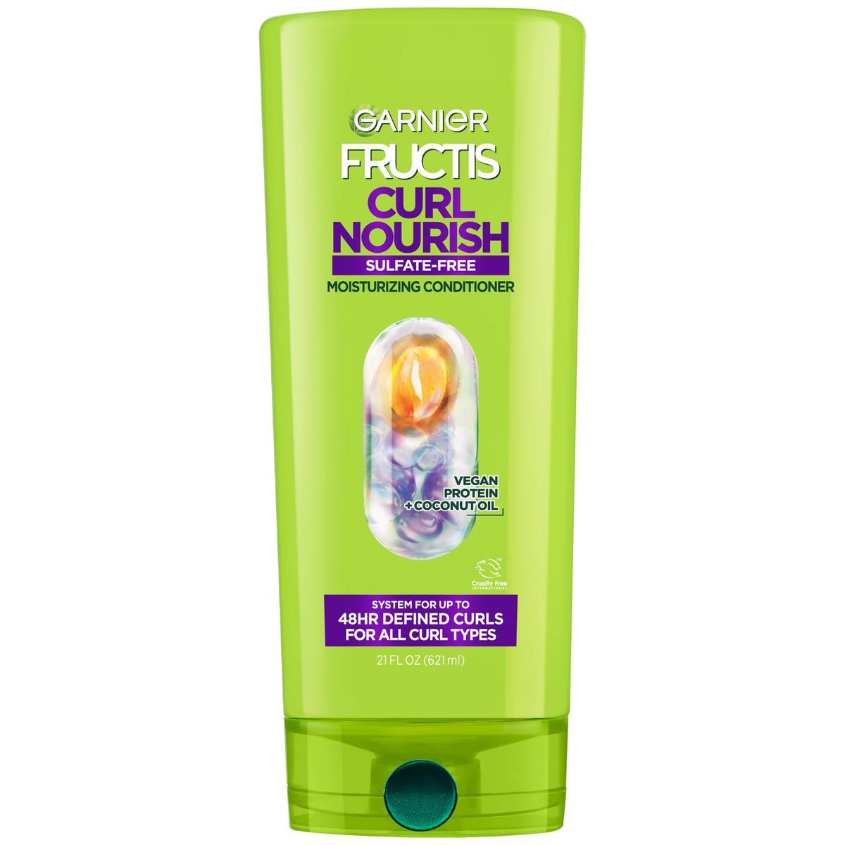 Garnier Fructis Curl Nourish Moisturizing Conditioner for Curly Hair, Plant Protein and Coconut Oil Formula, Up to 48HR of Curl Definition, Sulfate Free & Vegan, 12 Fl Oz, 3 Count (Packaging May Vary)
