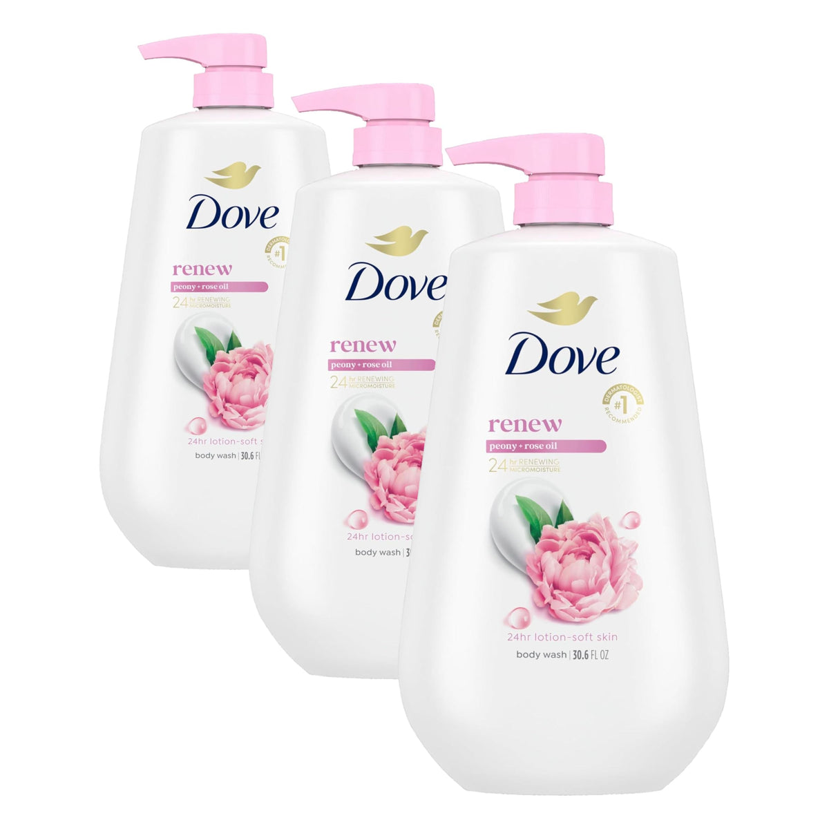 Dove 24hr Renew Lotion Body Wash MicroMoisture, Peony & Rose Oil, 30.6 oz