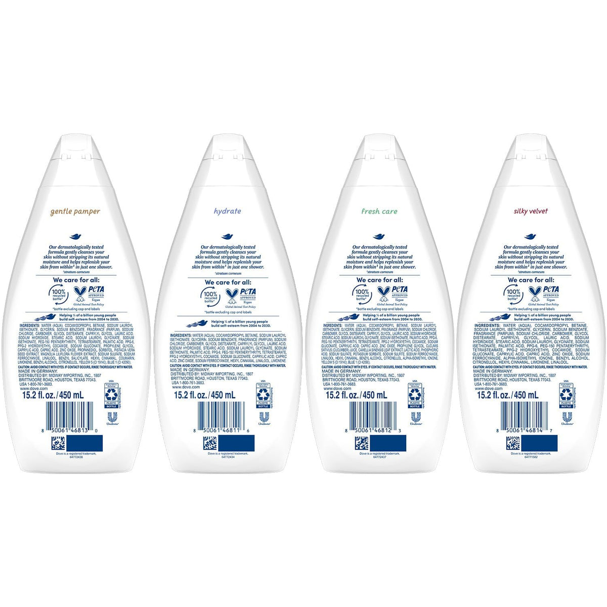 Dove Moisturizing Body Wash, Variety 6-Pack, 15.2 Oz Ea