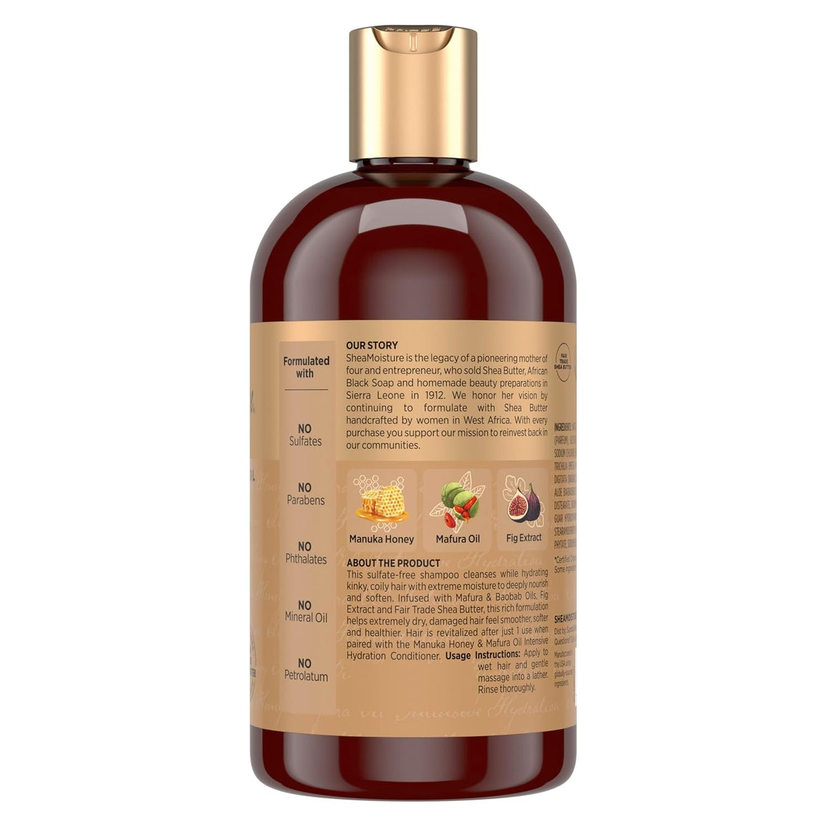 Shea Moisture Intensive Hydration Shampoo for Dry, Damaged Hair Manuka Honey and Mafura Oil Sulfate-Free 13 oz