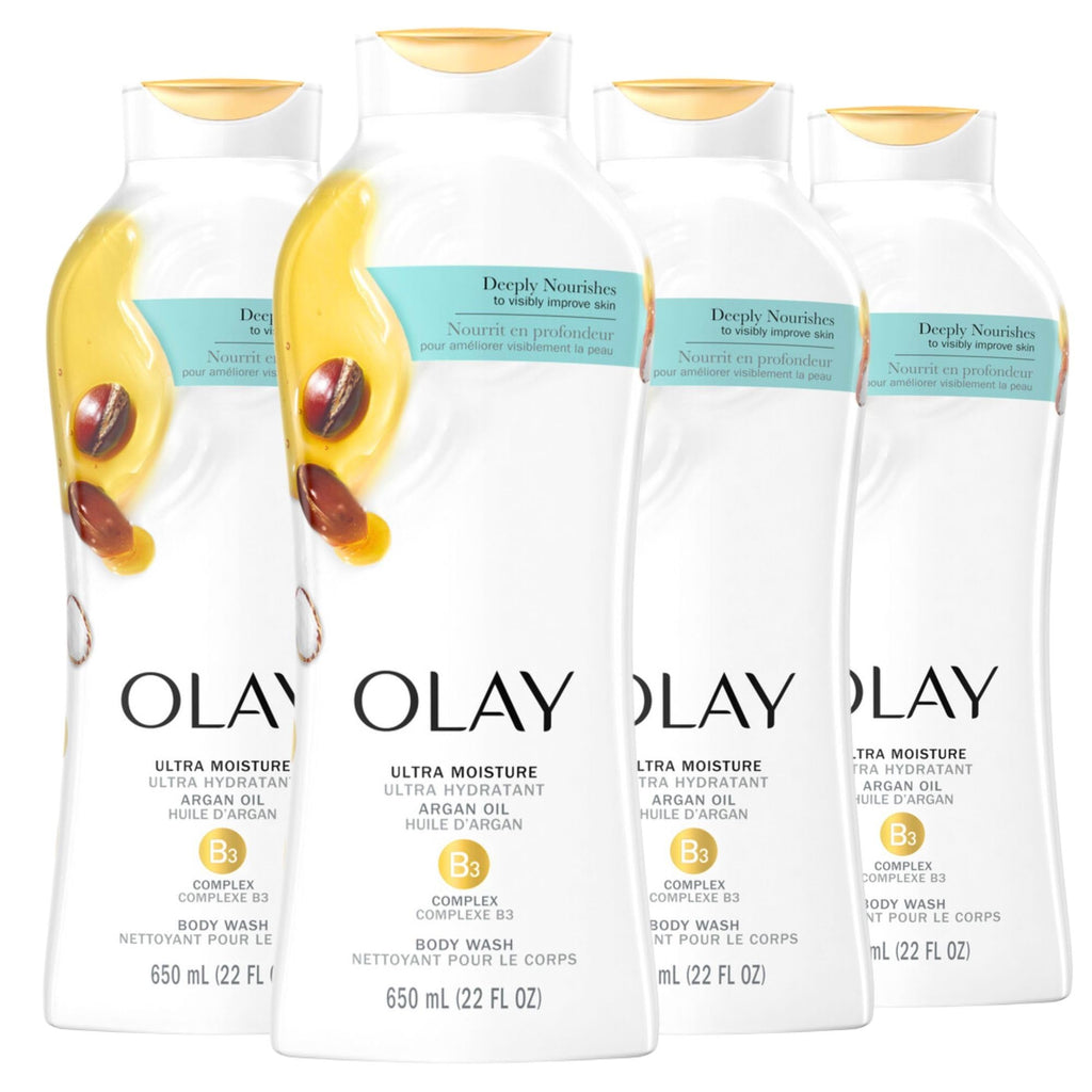 Olay Body Wash for Women, Age Defying with Vitamin E, 24hr Moisturizing, Hydrating & Refreshing, B3 Vitamin Complex, Free of Parabens & Phthalates, for All Skin Types, Scented, 22 fl oz (Pack of 4)