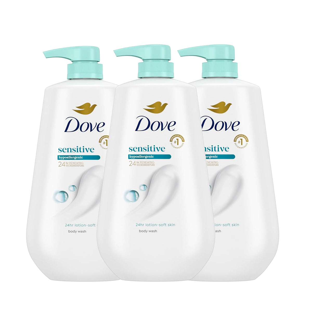 Dove Body Wash Sensitive Skin 30.6 oz Pump 3 Pack, Sulfate Free