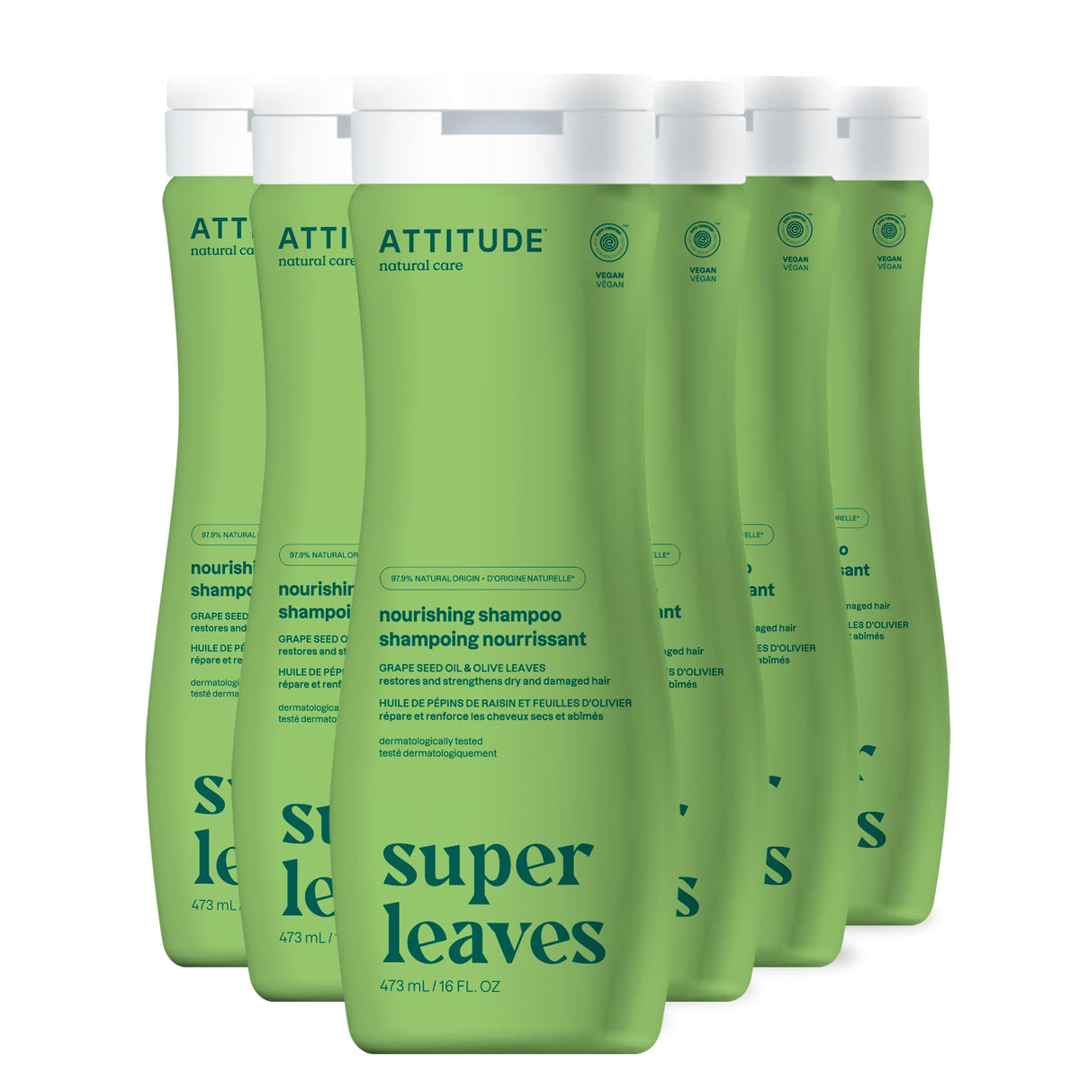 ATTITUDE Nourishing Hair Shampoo, EWG Verified, For Dry and Damaged Hair, Naturally Derived Ingredients, Vegan and Plant Based, Grapeseed Oil and Olive Leaves, 32 Fl Oz