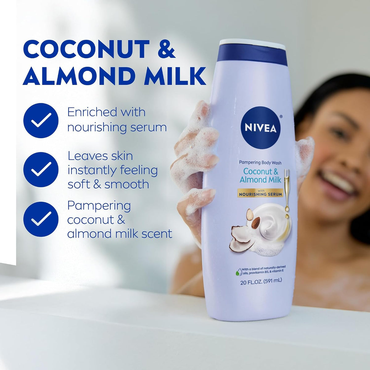 NIVEA Pampering Coconut and Almond Milk Body Wash, 20 FL OZ