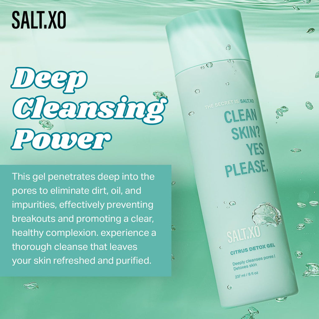 salt.xo Citrus Detox Gel Shower Gel, Deep Cleansing Body and Face Cleanser, pH Balancing Shower Gel for Fight Acne, Unclog Pores, Cruelty and Paraben-Free Body Wash Gel (8 Fl Oz)