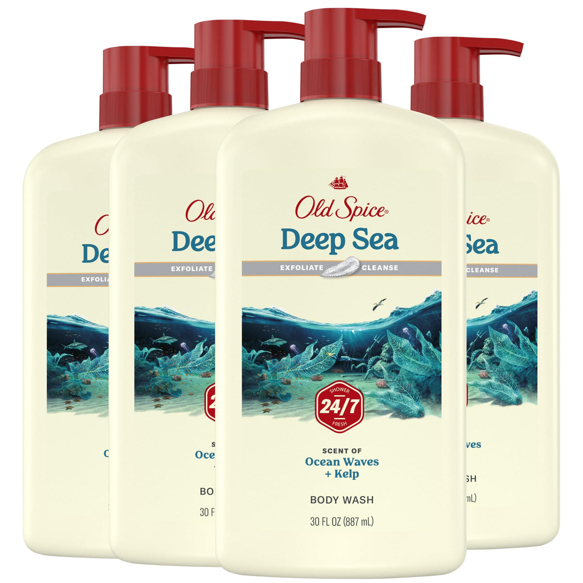 Old Spice Cleansing Body Wash for Men, 24/7 Shower Fresh with Lasting Scent, Restore & Renew, Gentle on Skin, Vitamin B3, Moisturize with Shea Butter Scent, 30 oz (Pack of 4)