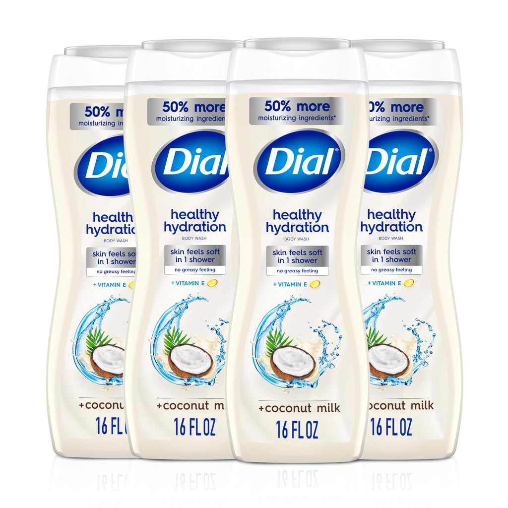 Dial Healthy Hydration Body Wash, Hyaluronic Acid, Vitamin E, 16oz, 4-Pack