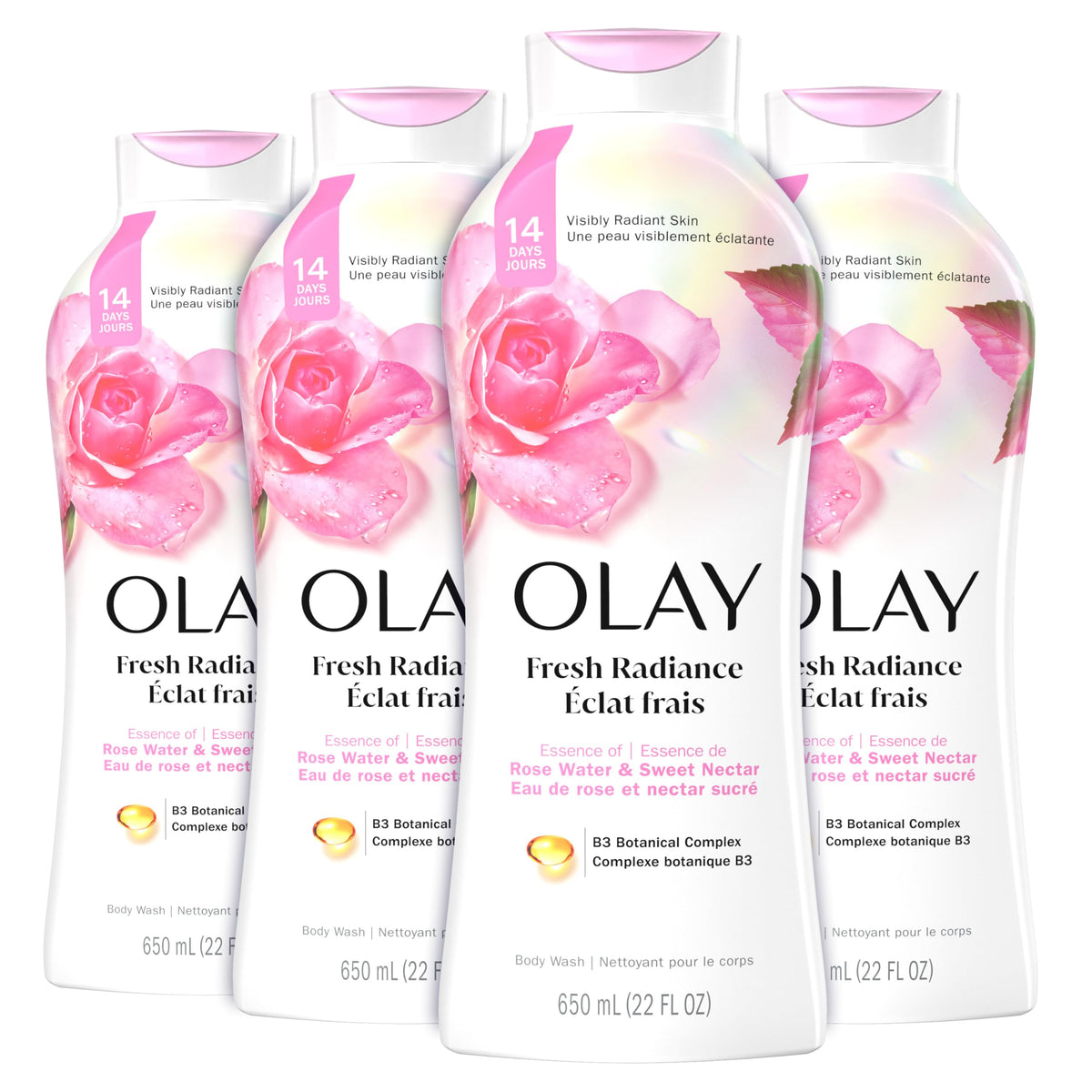 Olay Body Wash for Women, Fresh Radiance, 24/7 Skin-Loving Freshness, Visibly Radiant, Plant Based Cleansers, Vitamin B3 & Antioxidant Blend, For All Skin Types, Orchid & Black Currant Scent, 22 fl oz