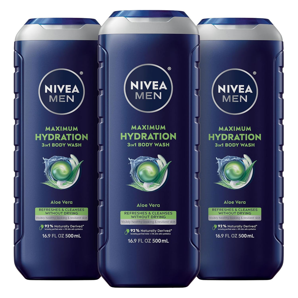 NIVEA MEN Maximum Hydration 3-in-1 Body Wash, Multipack, 3 x 16.9 FL OZ