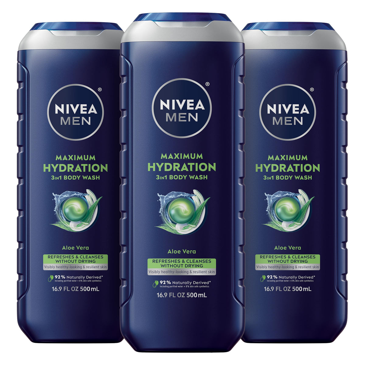 NIVEA MEN Maximum Hydration 3-in-1 Body Wash, Multipack, 3 x 16.9 FL OZ