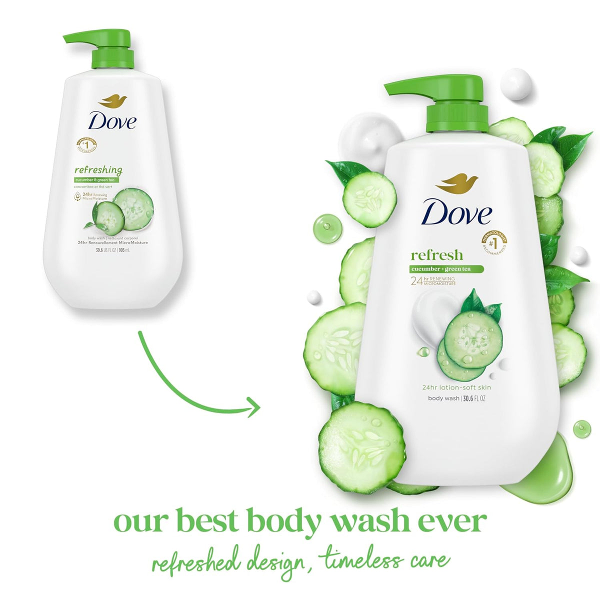 Dove Body Wash Body Wash Refresh Cucumber & Green Tea 30.6 oz, Sulfate Free