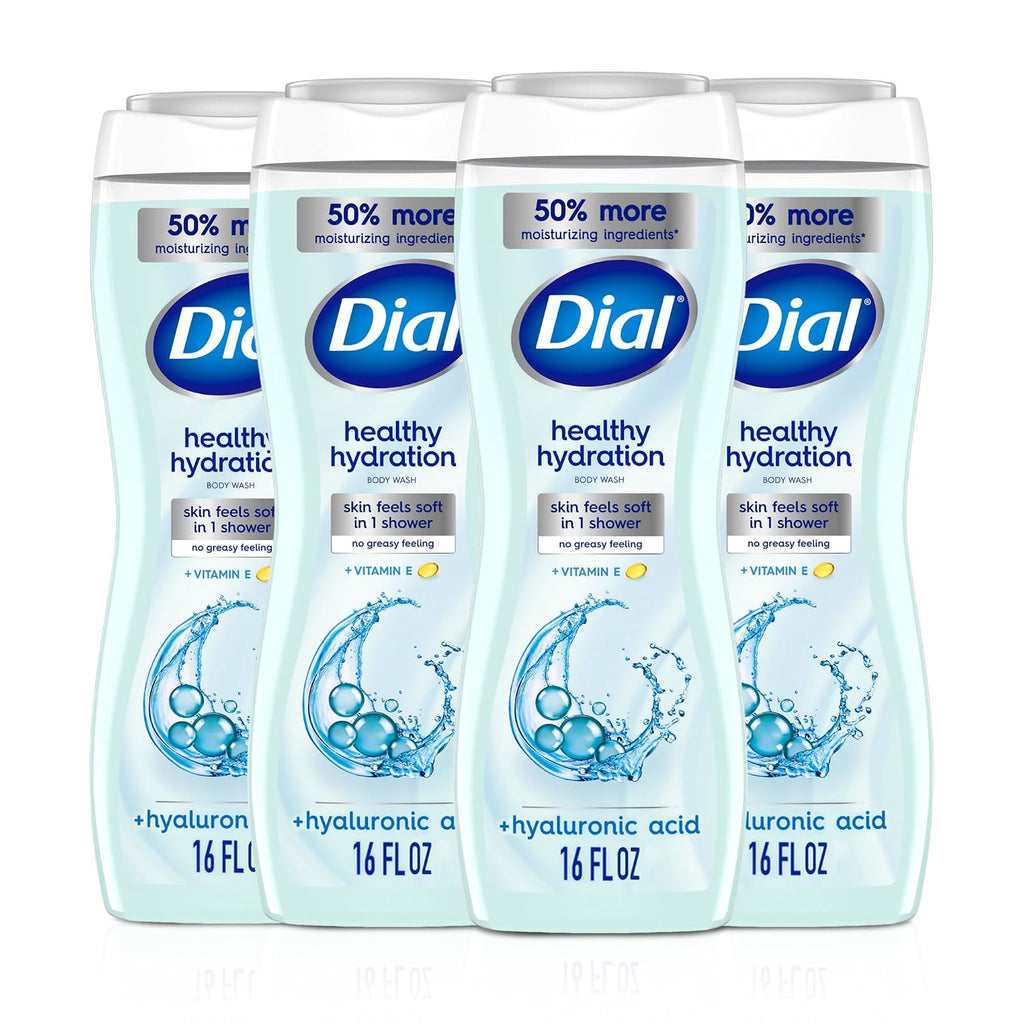 Dial Healthy Hydration Body Wash, Hyaluronic Acid, Vitamin E, 16oz, 4-Pack