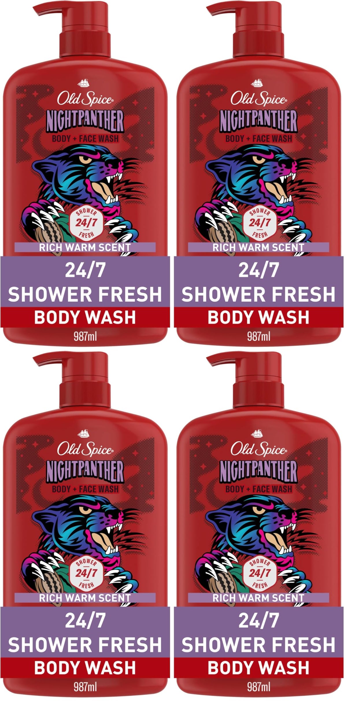 Old Spice Cleansing Body Wash for Men, 3X Defense, 24/7 Shower Fresh with Lasting Scent, 2 in 1 Body and Face Wash, Daily Men’s Wash and Shower Gel, NightPanther Rich Warm Masculine Scent, 33.4 oz