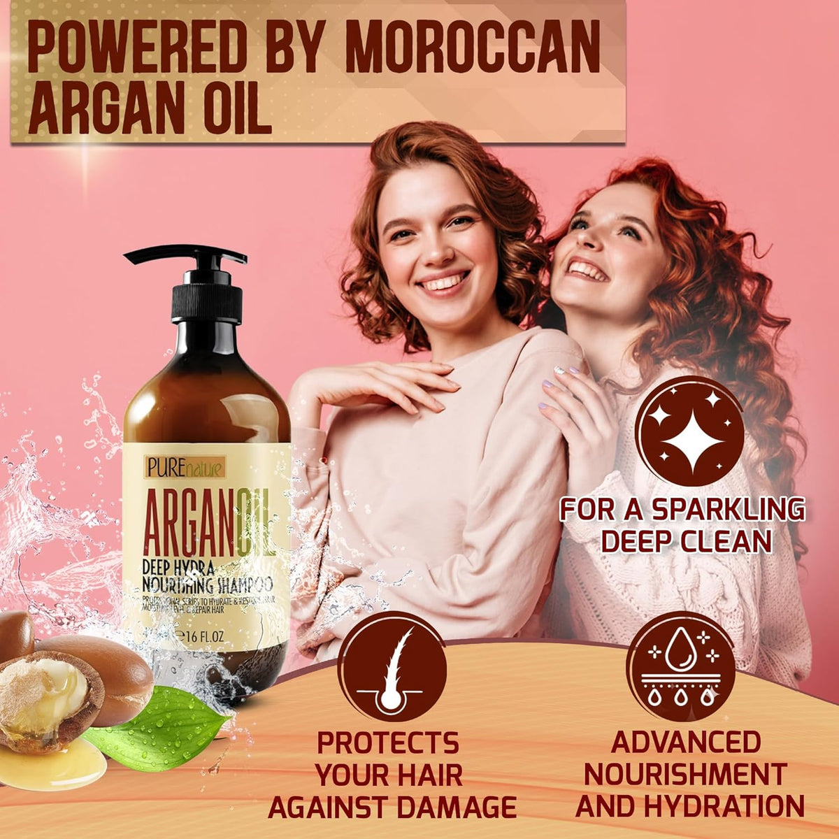 Moroccan Argan Oil Shampoo - Sulfate SLS Paraben Free Moisturizing Treatment for Women and Men - For All Types Including Curly, Dry, Damaged and Oily Hair - Hydrating and Nourishing - Salon Grade