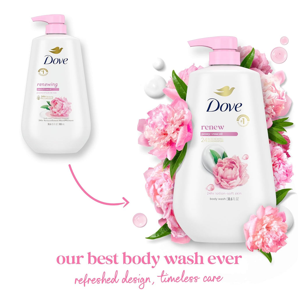 Dove 24hr Renew Lotion Body Wash MicroMoisture, Peony & Rose Oil, 30.6 oz