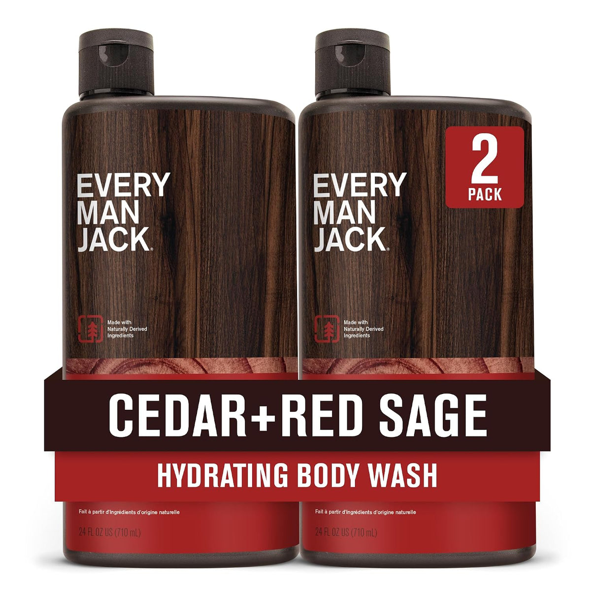 Every Man Jack Hydrating Body Wash for Men, Cedar Red Sage, 2pk