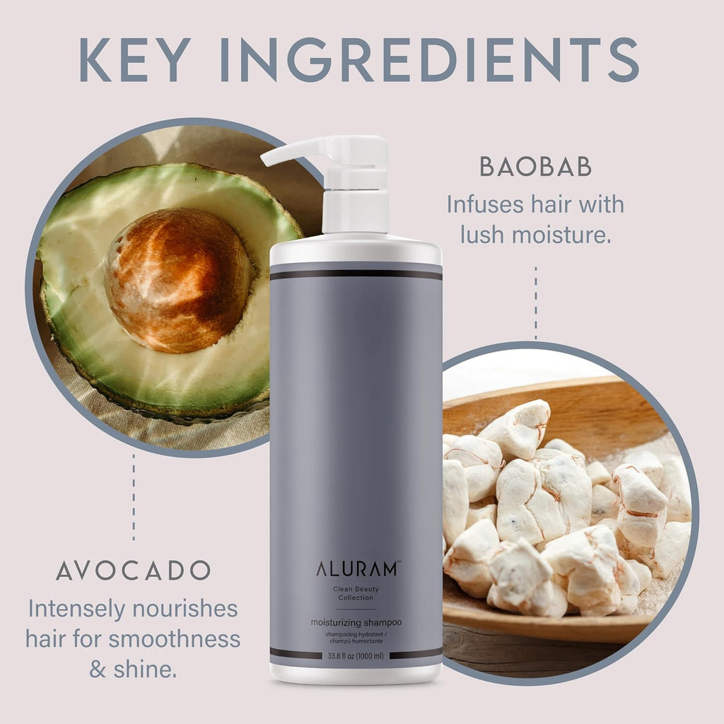 ALURAM Coconut Water Moisturizing Shampoo for Men and Women, Clean Hydration and Shine for Medium to Coarse Textured Hair, 33.8 Fl Oz