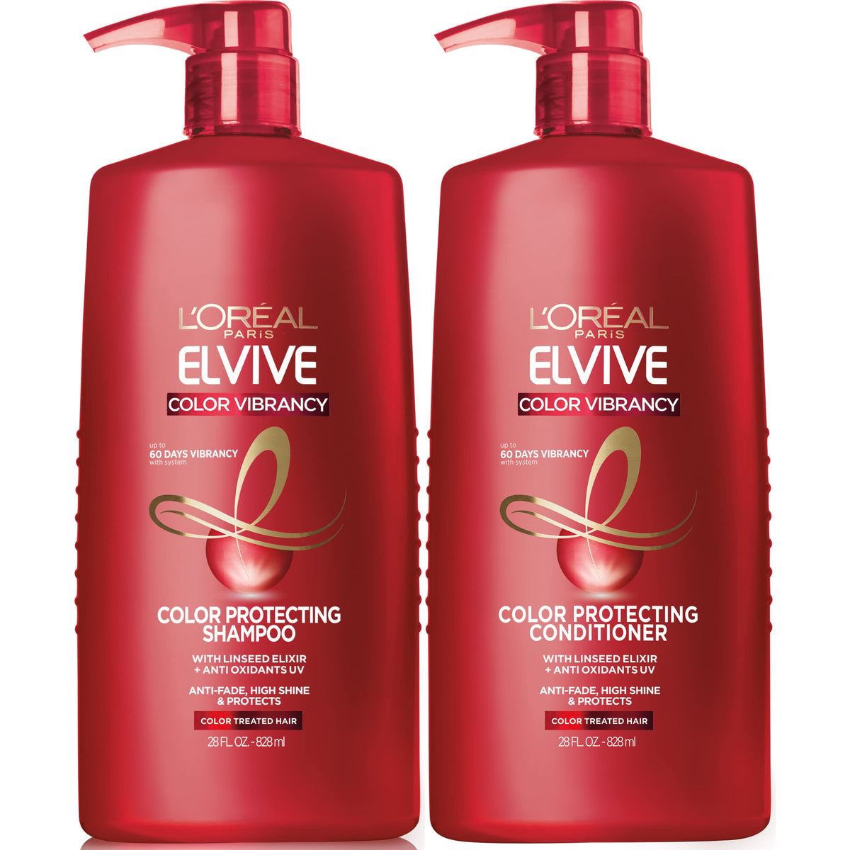 L'Oreal Paris Elvive Color Vibrancy Protecting Conditioner, for Color Treated Hair, Conditioner with Linseed Elixir and Anti-Oxidants, for Anti-Fade, High Shine, and Color Protection, 28 Fl Oz