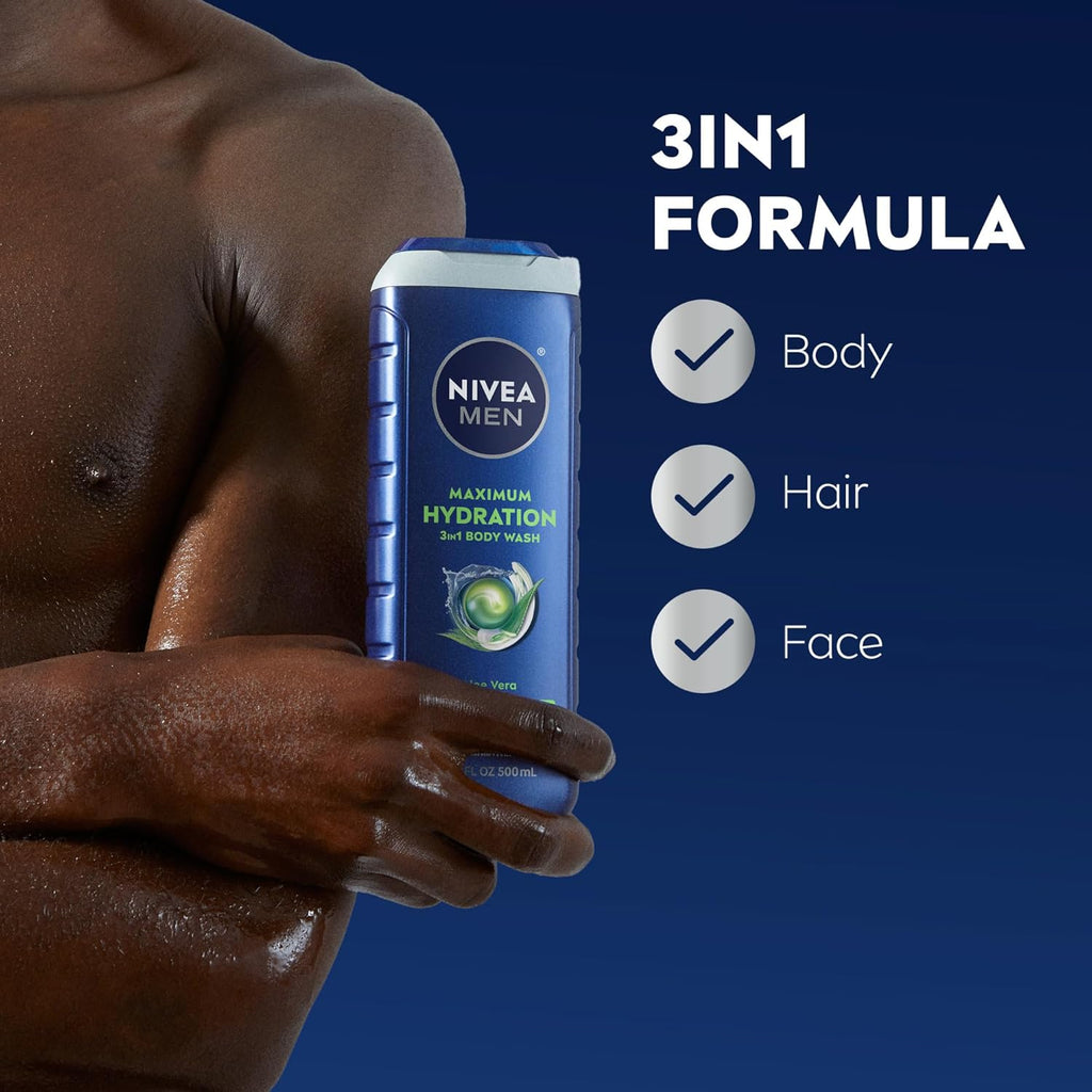 NIVEA MEN Maximum Hydration 3-in-1 Body Wash, Multipack, 3 x 16.9 FL OZ