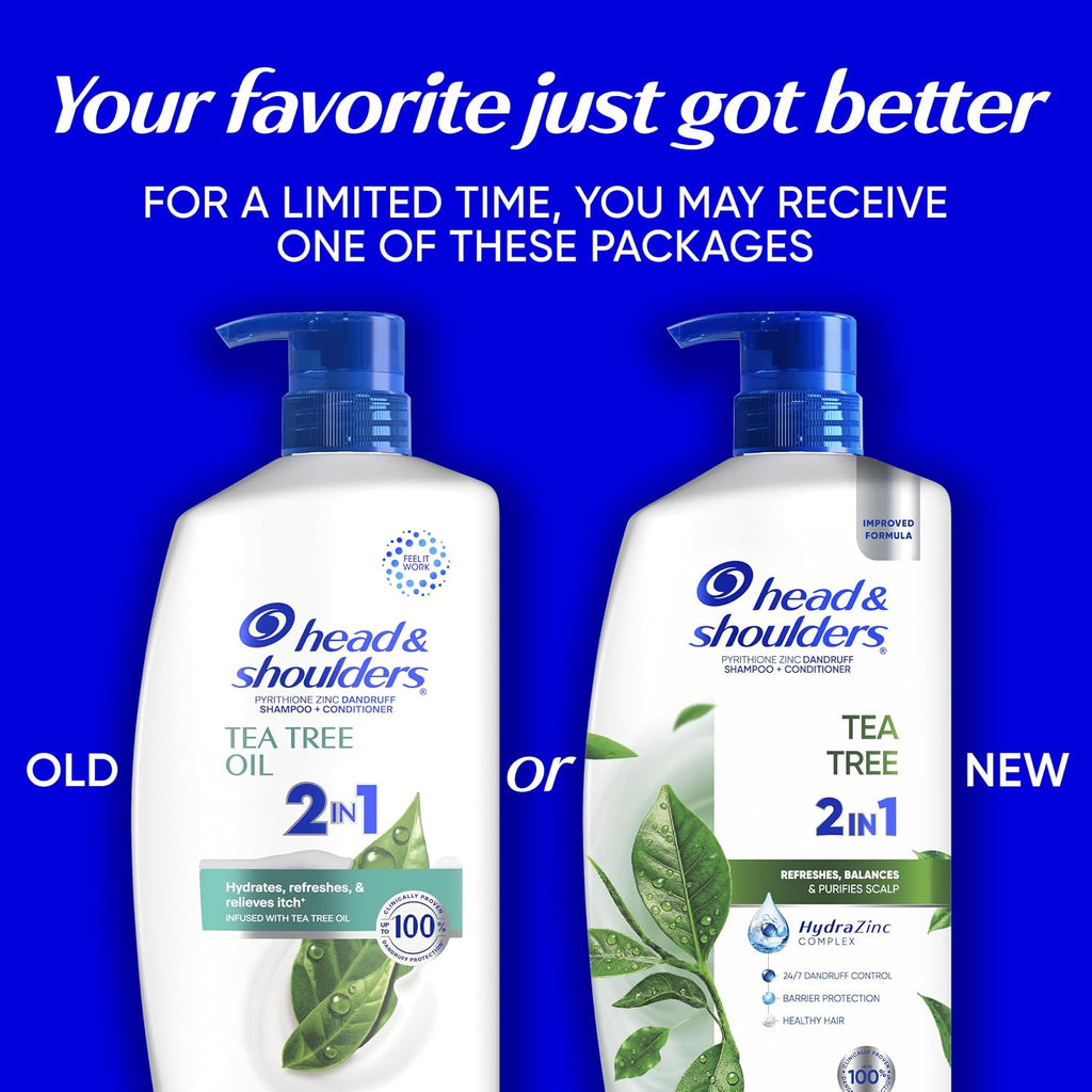 Head & Shoulders Tea Tree Oil 2-in-1 Anti-Dandruff Shampoo and Conditioner, 72-Hour Protection, 1% Pyrithione Zinc, 28.2 fl oz