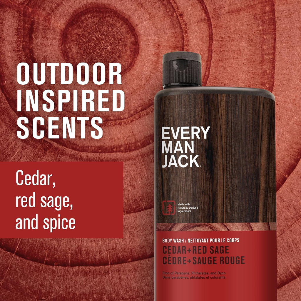 Every Man Jack Hydrating Body Wash for Men, Cedar Red Sage, 2pk