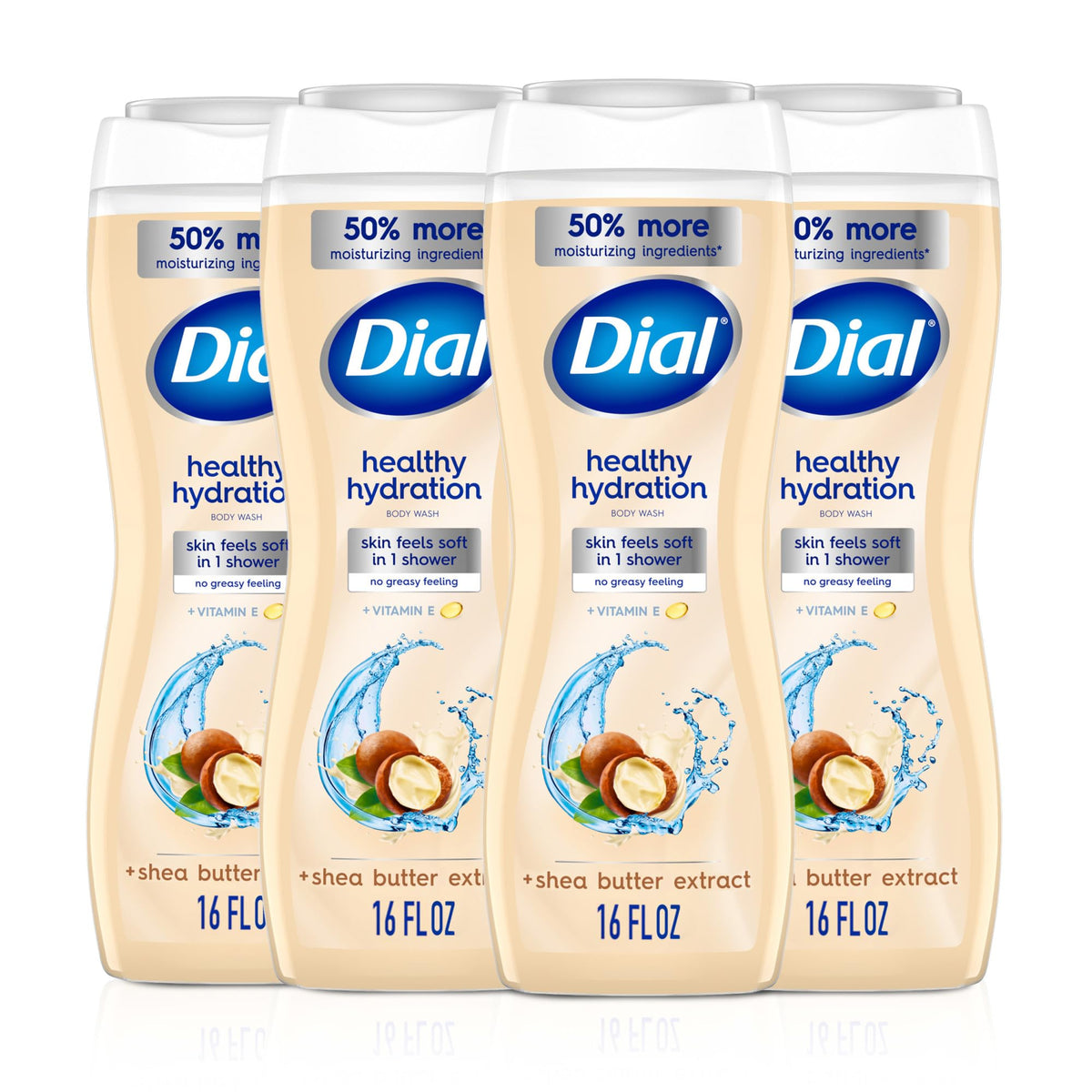 Dial Healthy Hydration Body Wash, Hyaluronic Acid, Vitamin E, 16oz, 4-Pack