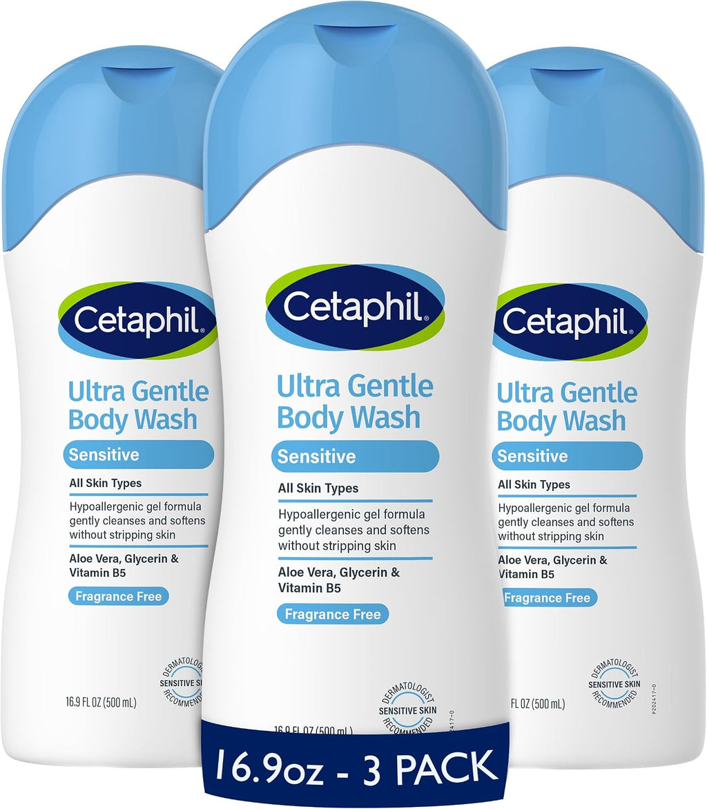 Cetaphil Ultra Gentle Refreshing Body Wash, Hypoallergenic, 16.9oz, 3ct