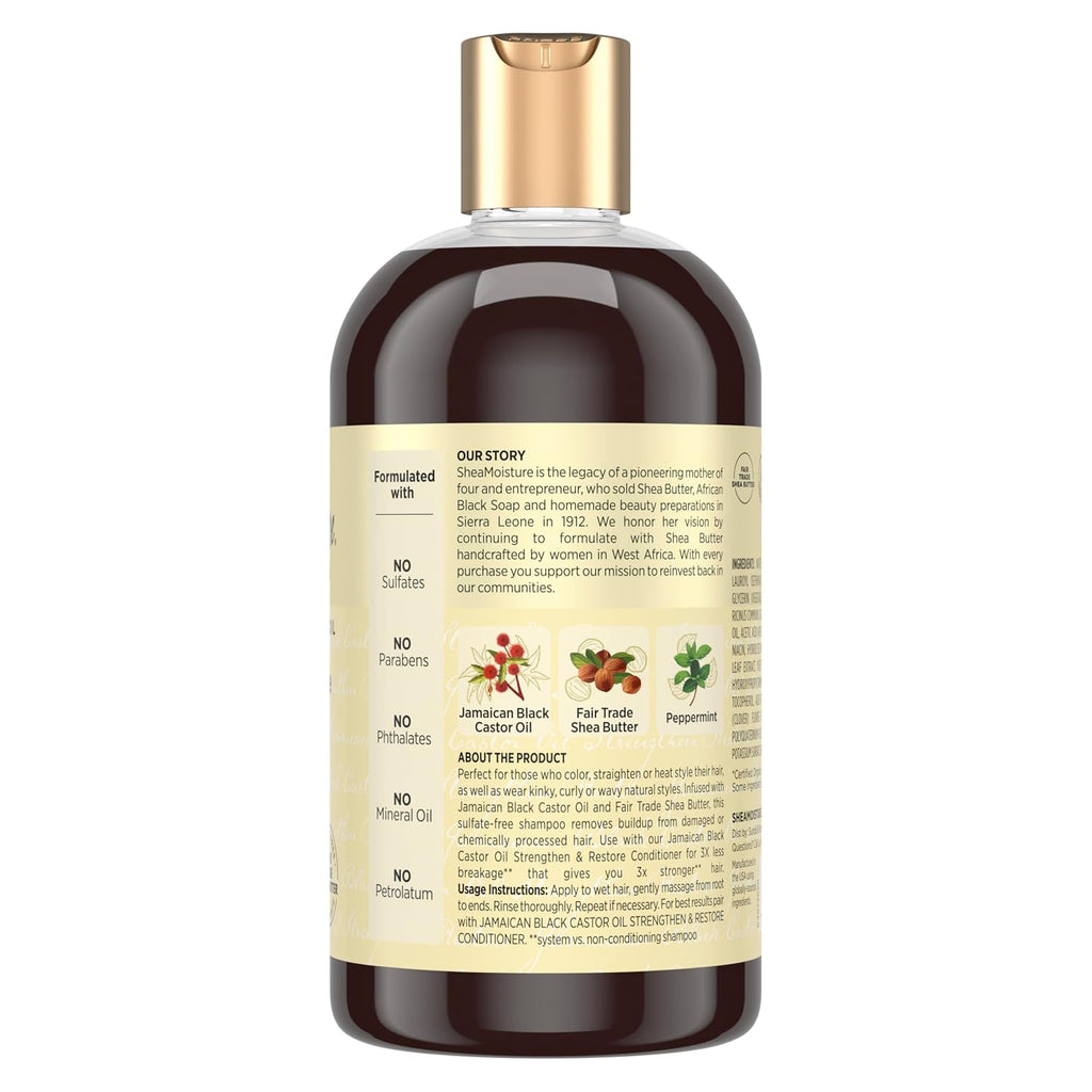 Shea Moisture Strengthen and Restore Shampoo for Damaged Hair 100% Pure Jamaican Black Castor Oil Cleanse and Nourish 13 oz