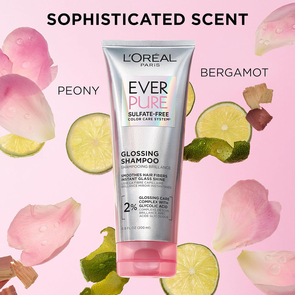 L’Oreal Paris Sulfate Free Glossing Conditioner with Glycolic Acid, Provides Intense Glass Hair Shine, Smoothness & Soft Feel, Suitable for Dull, Dry, and Color-Treated Hair, EverPure, 6.8 Fl Oz