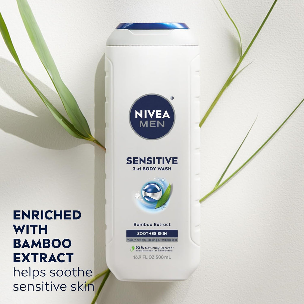 NIVEA MEN Sensitive 3-in-1 Body Wash, Mulitpack, 3 x 16.9 FL OZ