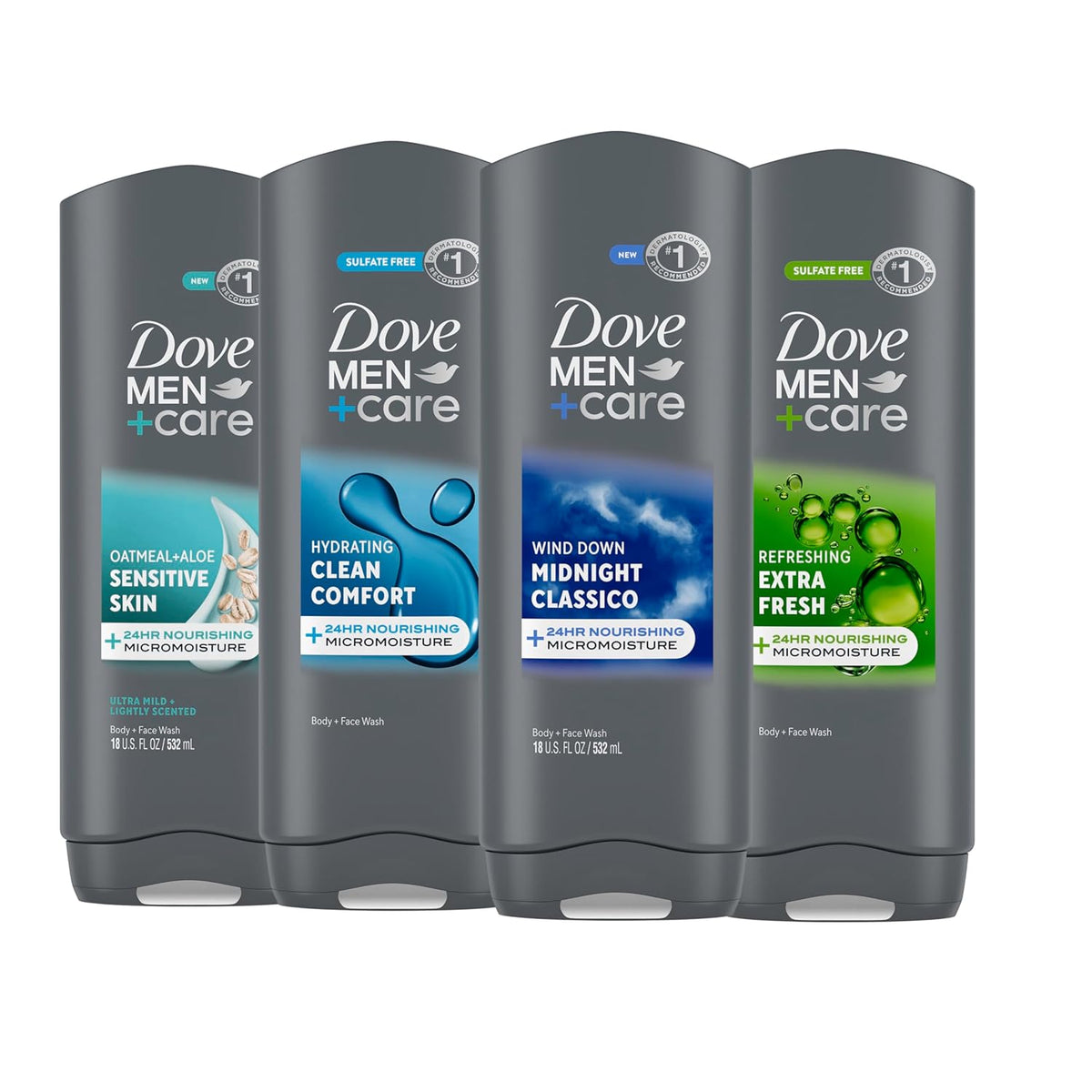 DOVE MEN Body Wash For Hydrated, Smooth Skin, 4 Count, 18 fl oz