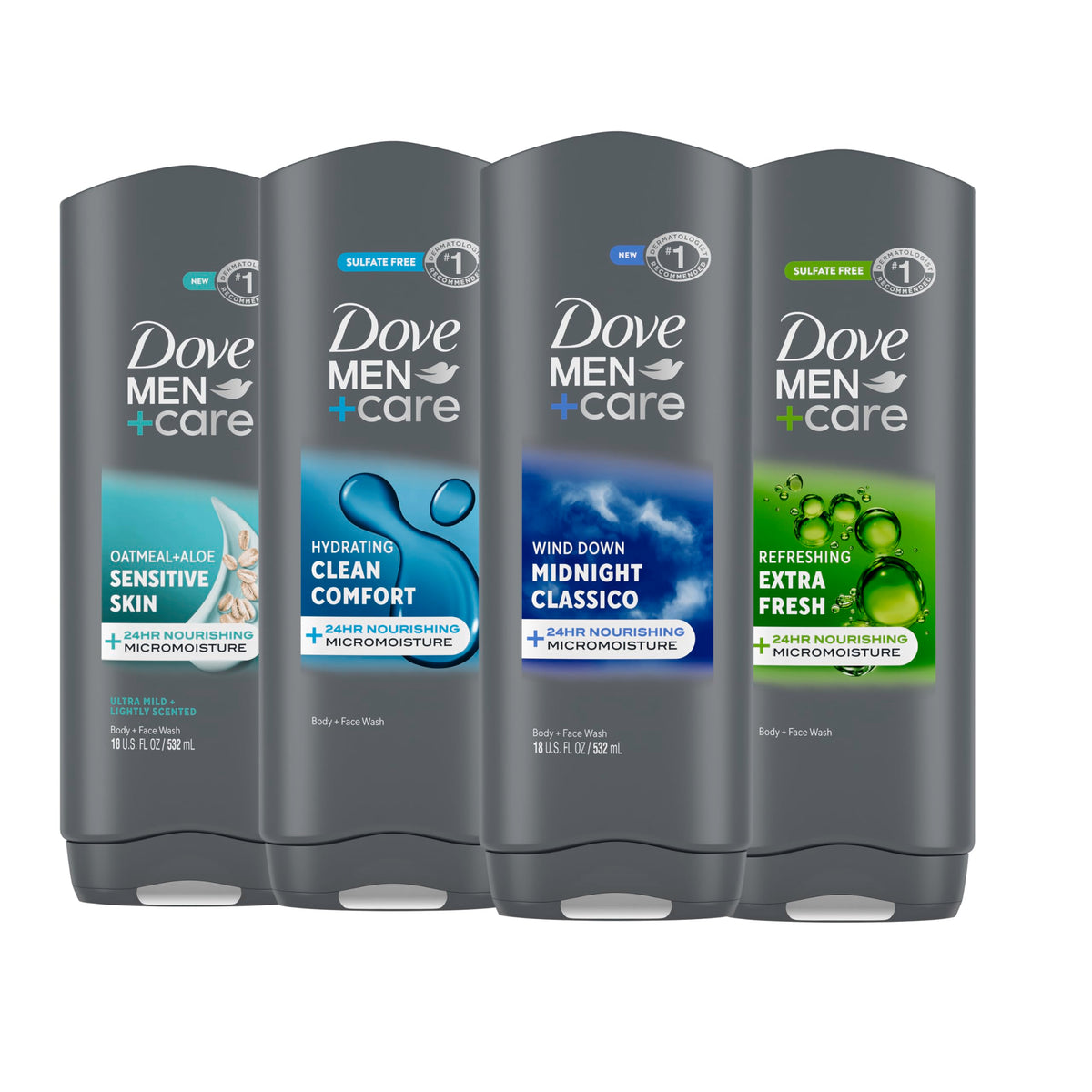 DOVE MEN Body Wash For Hydrated, Smooth Skin, 4 Count, 18 fl oz